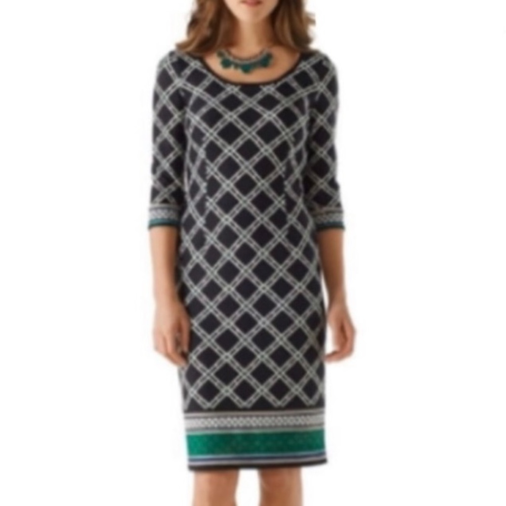 White House Black Market Black White Green Dress